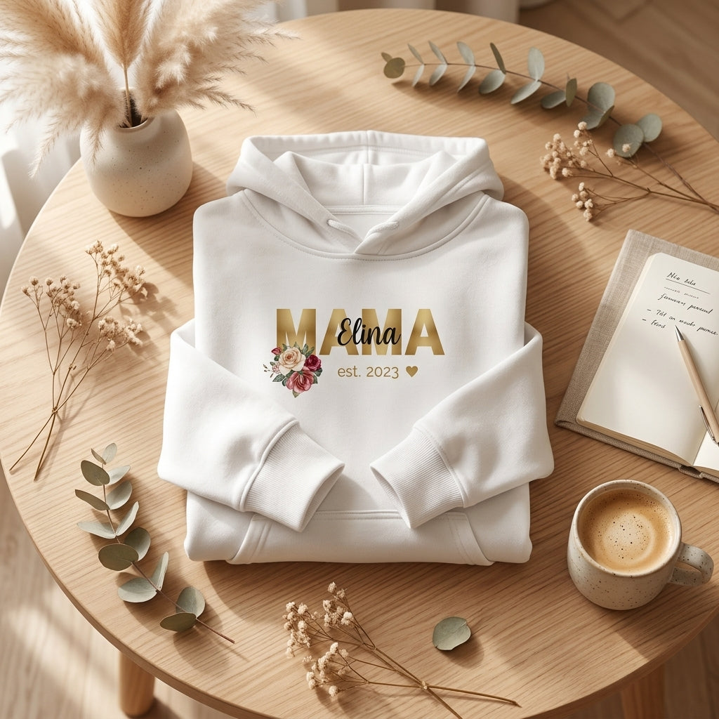 Personalisierter Mama Hoodie mit Blumen & Wunschname