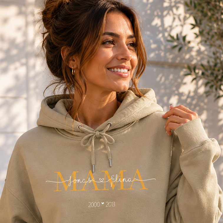 Personalisierter MAMA Hoodie mit Namen & Jahr 💛