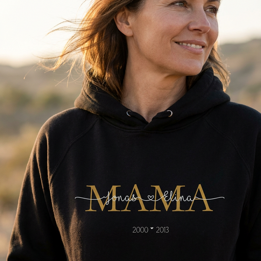 Personalisierter MAMA Hoodie mit Namen & Jahr 💛