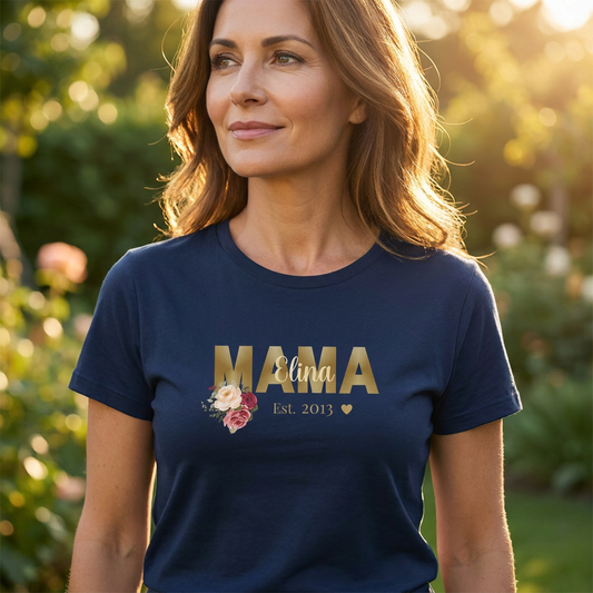 Personalisiertes Mama Shirt mit Blumen & Wunschname