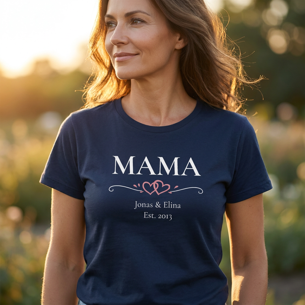 Personalisiertes Mama Shirt mit Herzen und Namen