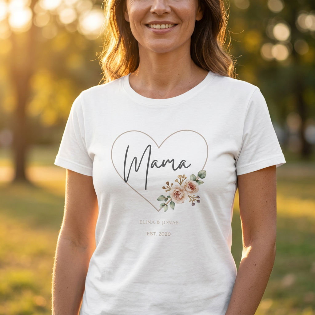 Personalisiertes Mama Shirt mit Kindernamen & Jahreszahl | Blumenherz Design Alternativen: