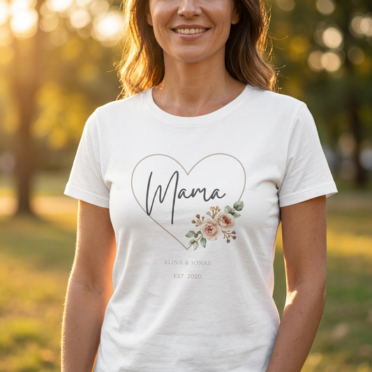 Personalisiertes Mama Shirt mit Kindernamen & Jahreszahl | Blumenherz Design Alternativen: