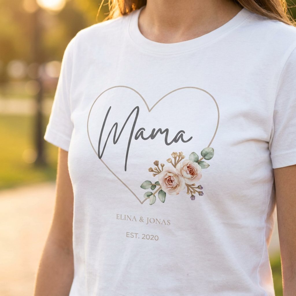 Personalisiertes Mama Shirt mit Kindernamen & Jahreszahl | Blumenherz Design Alternativen: