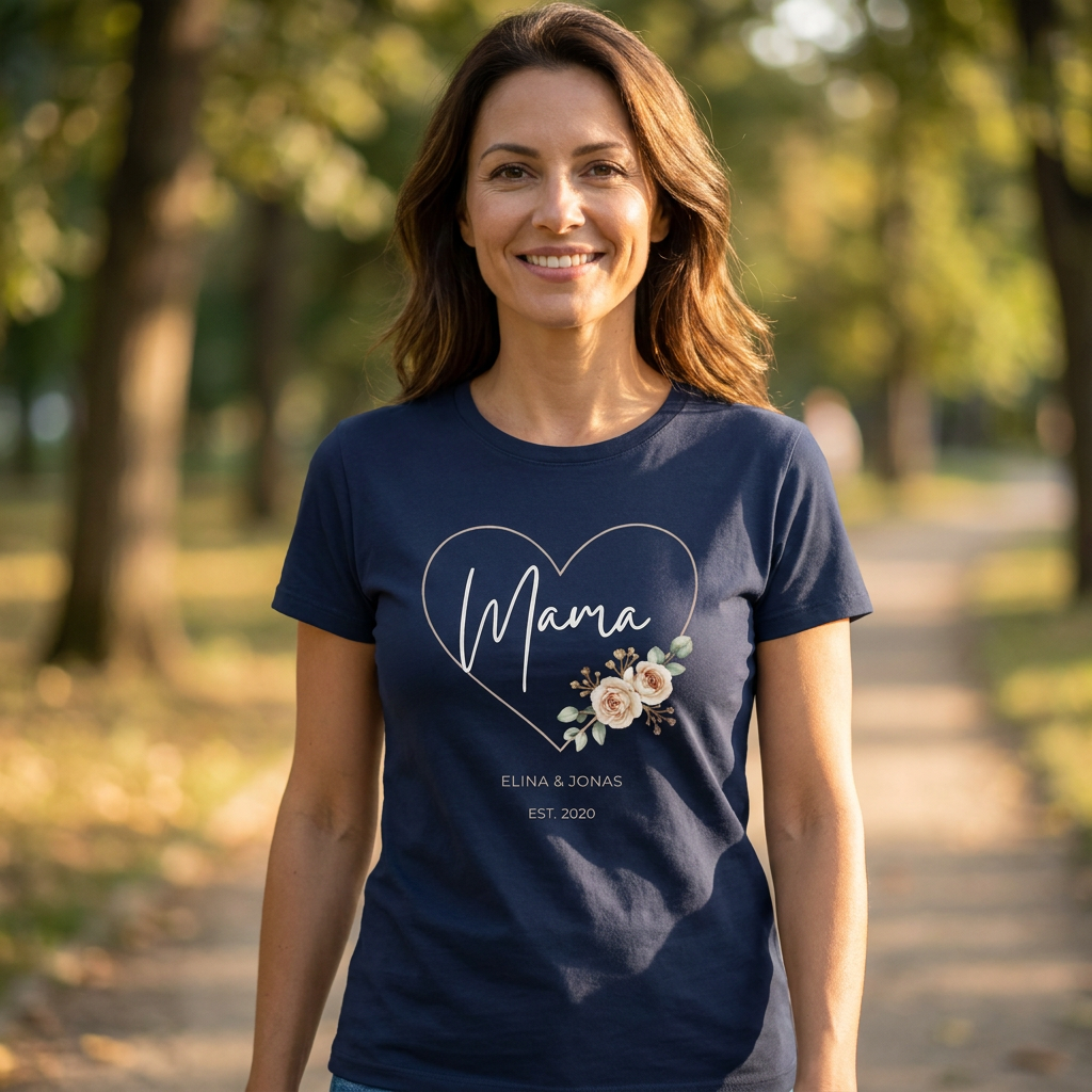 Personalisiertes Mama Shirt mit Kindernamen & Jahreszahl | Blumenherz Design Alternativen: